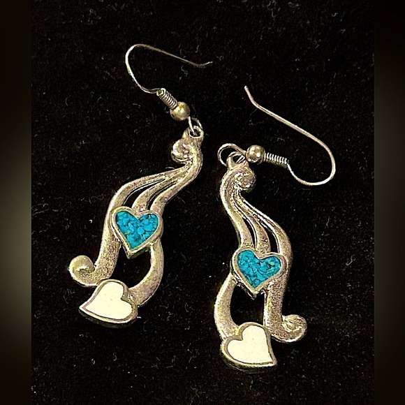 Dancing Music Festival Hearts Earrings Turquoise White Silver Meghan 2025 - Picture 2 of 7